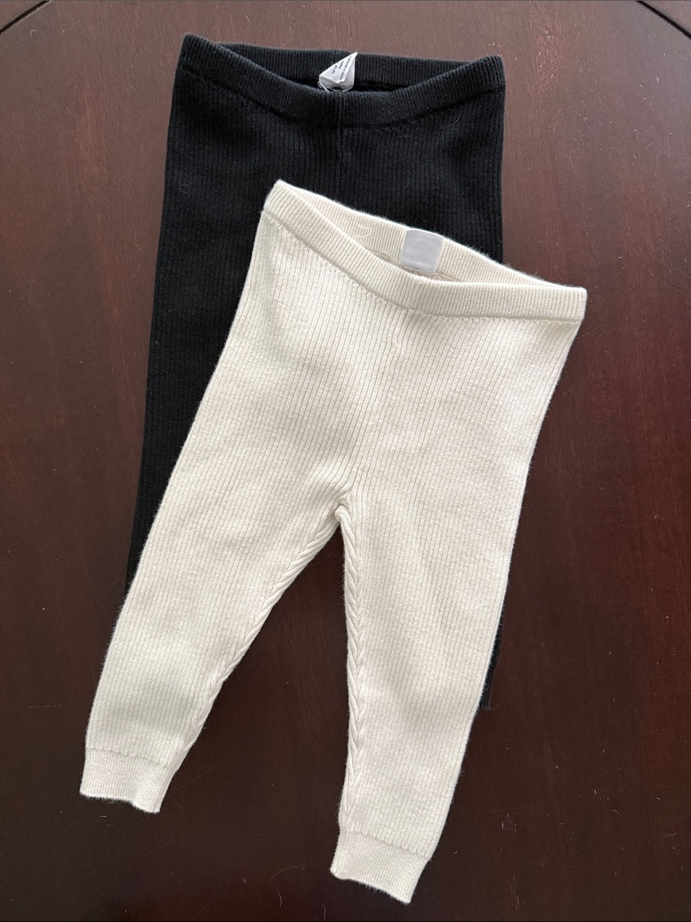 Kids Ribbed Knit Leggings - Black & Cream